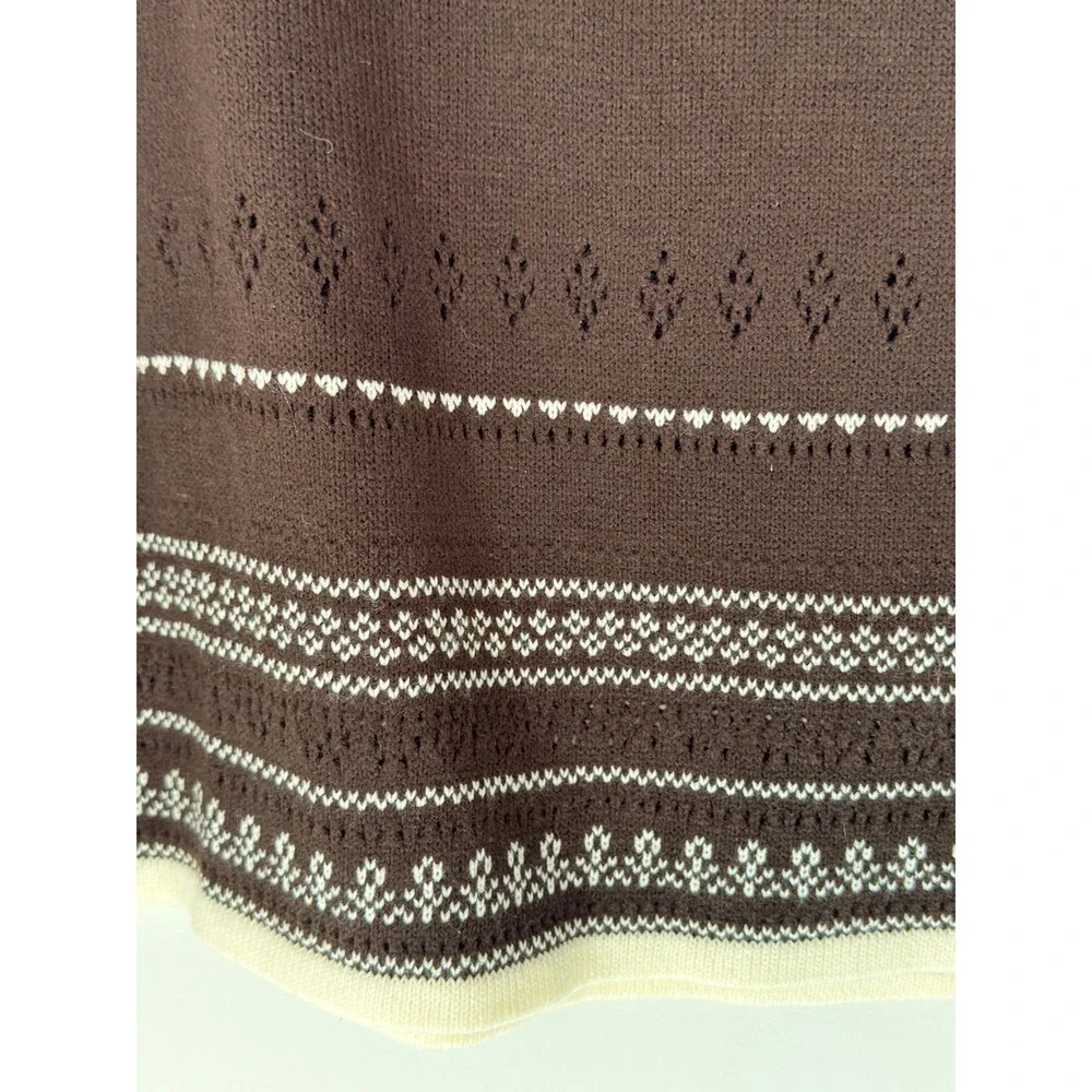 Women's Knit Sweater Skirt Brown White Plus Nordic Stretchy‎ Pull On Cozy 1X